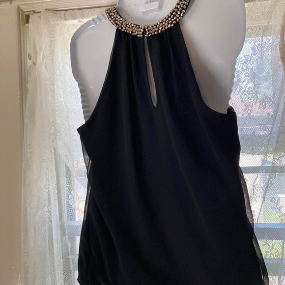 Express Elegant Black Halter Top with Beaded Neckline S - Picture 3 of 6